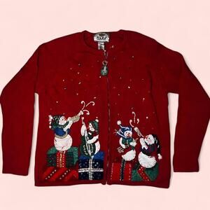 Vtg red christmas snowman cardigan